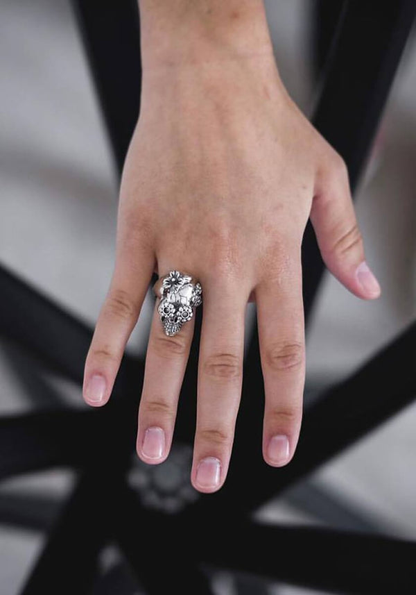 Bague Tête de Mort Fleurs