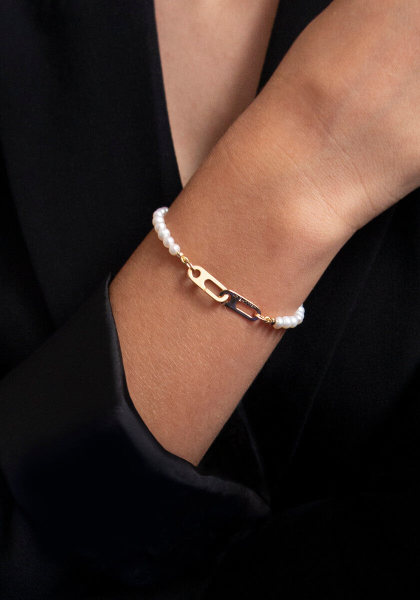 Bracelet Anneaux Circé XS Or Jaune et Perles Blanches d'Eau Douce