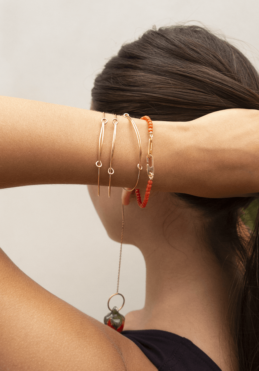 Bracelet Anneaux Circé XS Or Jaune et Perles Corail