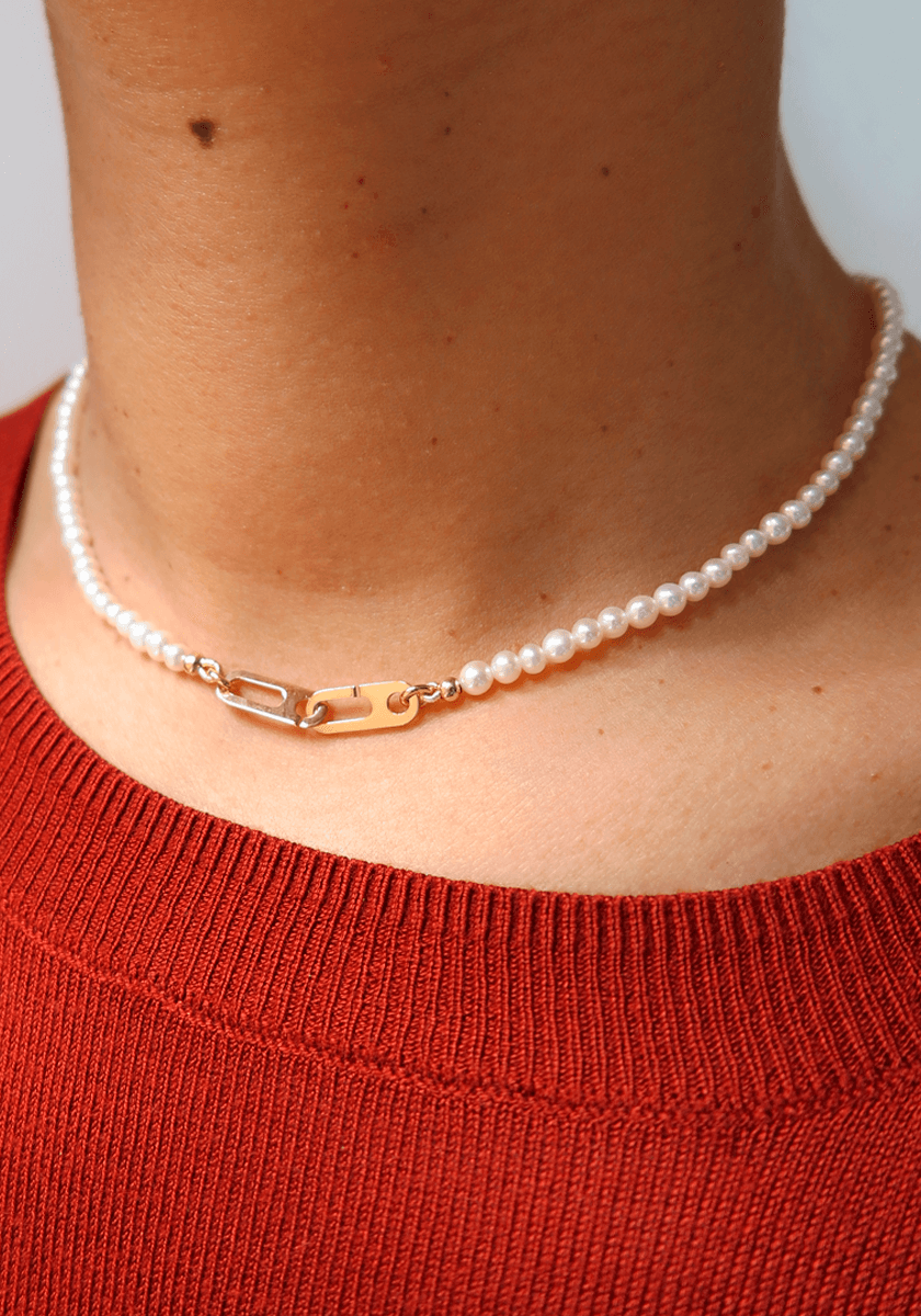 Collier Anneaux Circé XS Or Jaune et Perles Blanches d'Eau Douce