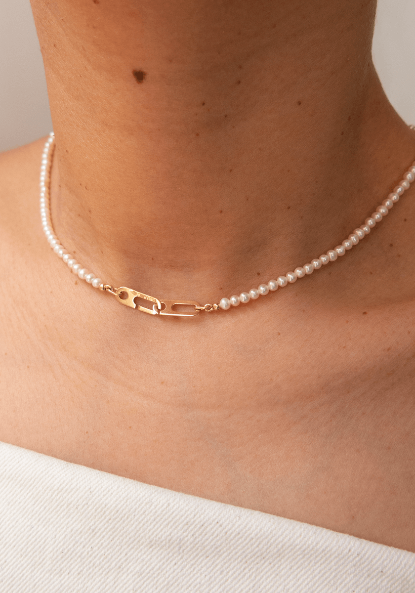 Collier Anneaux Circé XS Or Jaune et Perles Blanches d'Eau Douce