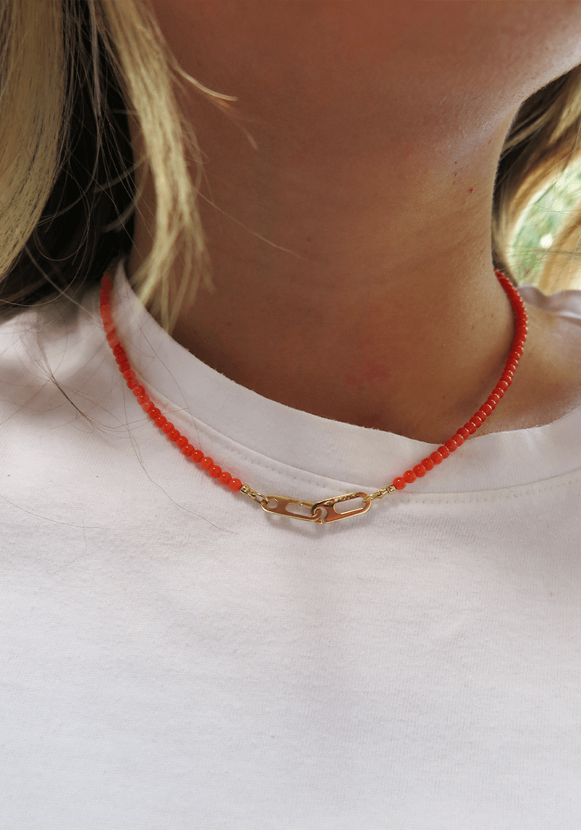 Collier Anneaux Circé XS Or Jaune et Perles Corail