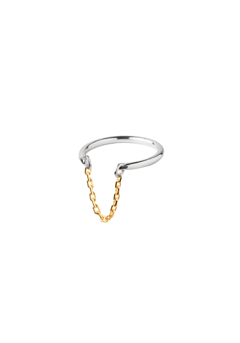 Silver and Yellow Gold Single Waterfall Ring