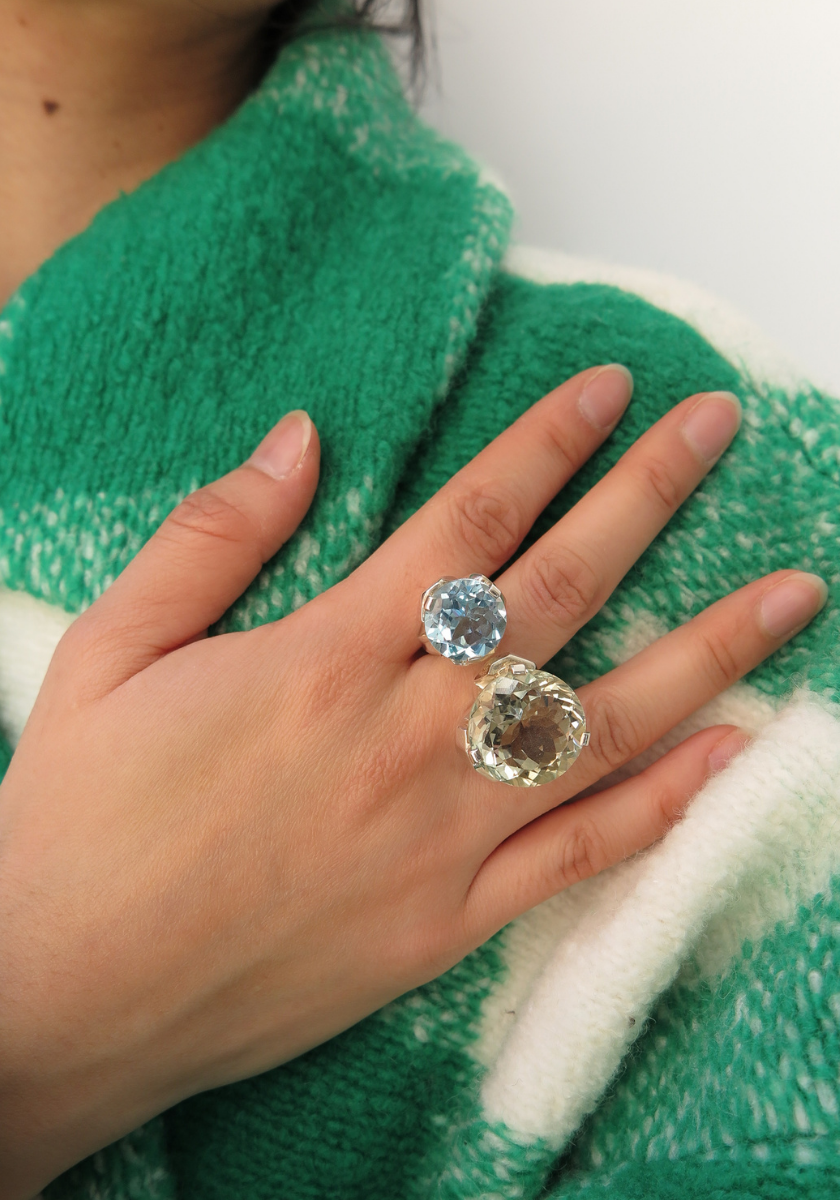 Bague Cécile Prasiolite Topaze Bleue
