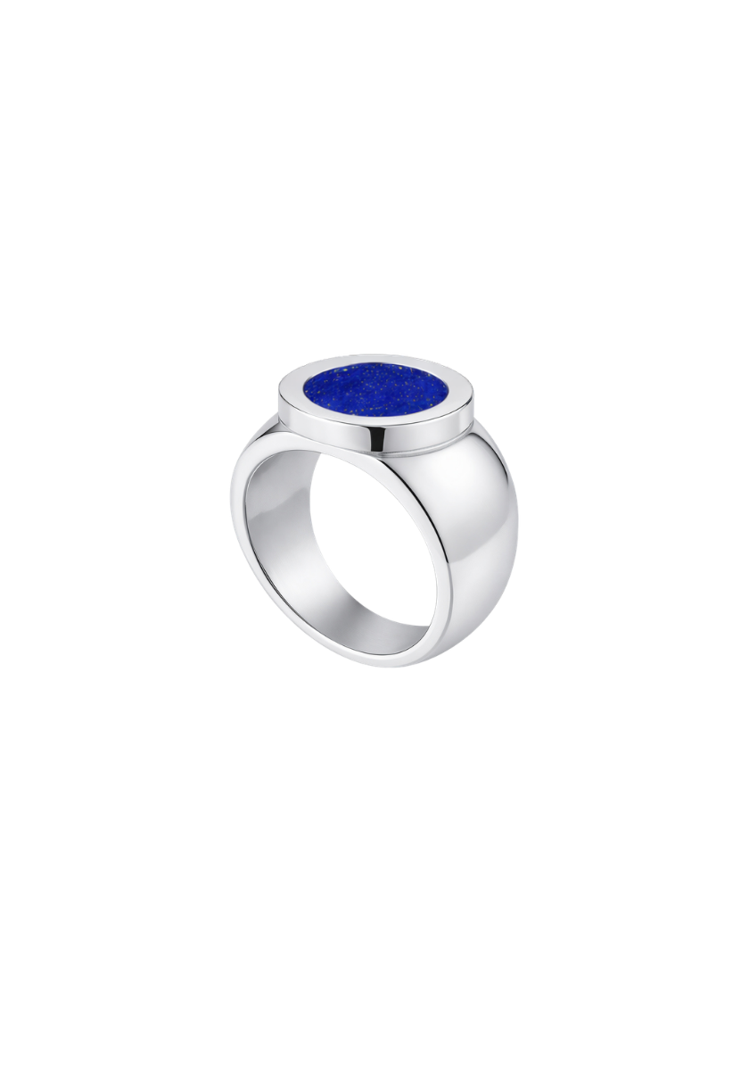 Small Bicoloured Signet Ring in Silver and Stone
