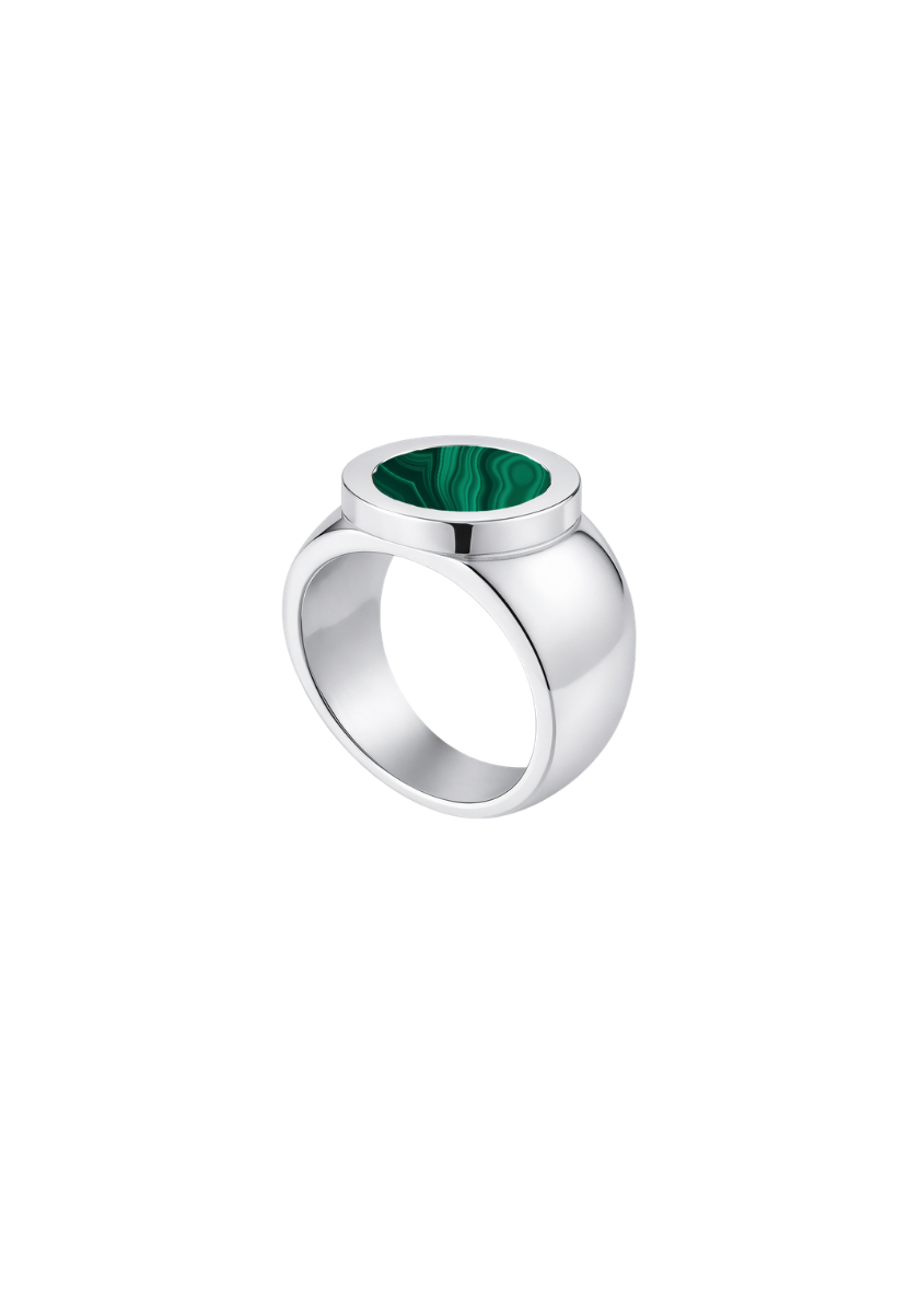 Small Bicoloured Signet Ring in Silver and Stone