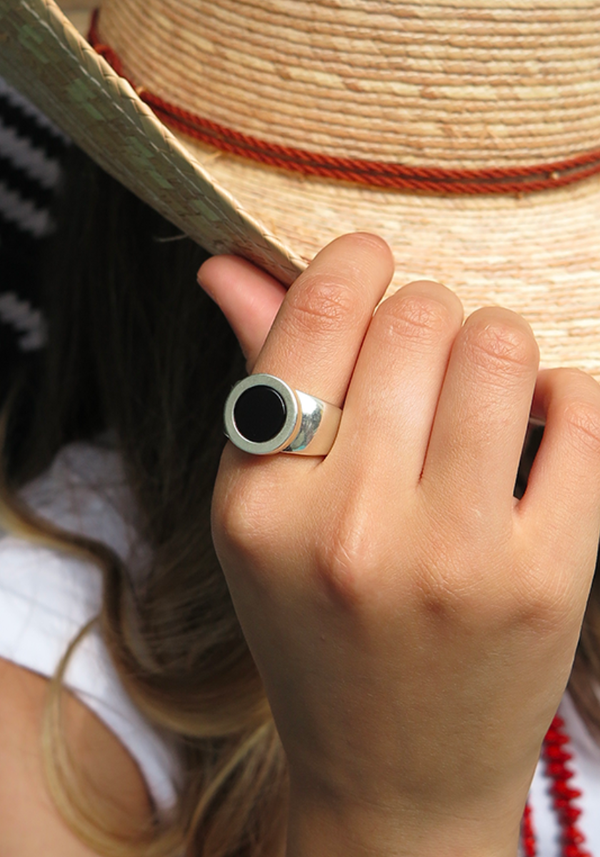 Bague Chevalière Bicolore Petit Modèle Argent et Pierre