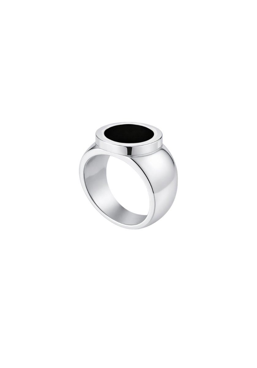 Small Bicoloured Signet Ring in Silver and Stone