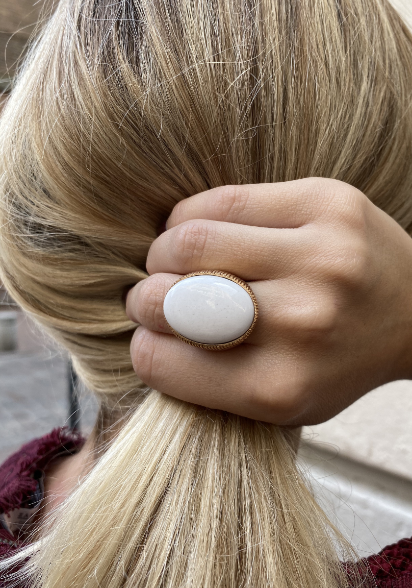 Bague Geneviève Or Rose Agate Blanche