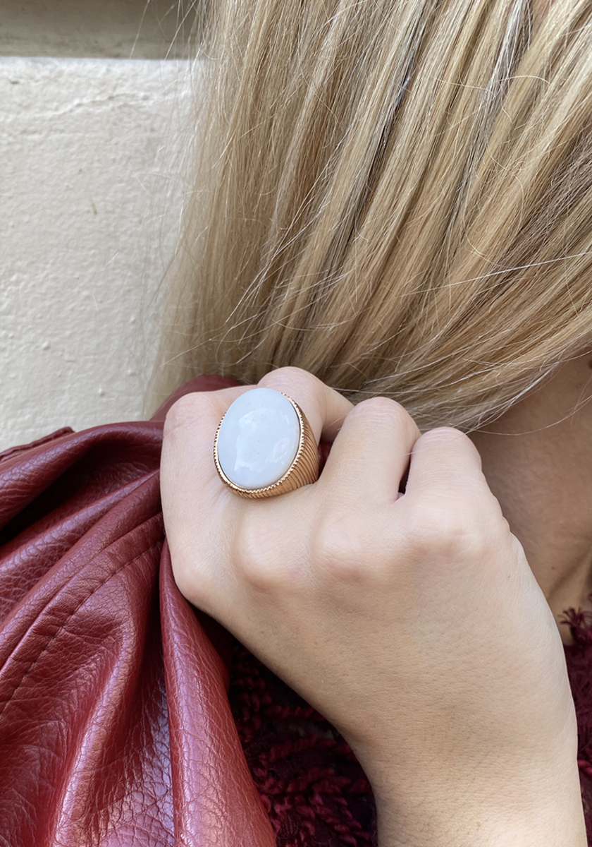 Bague Geneviève Or Rose Agate Blanche