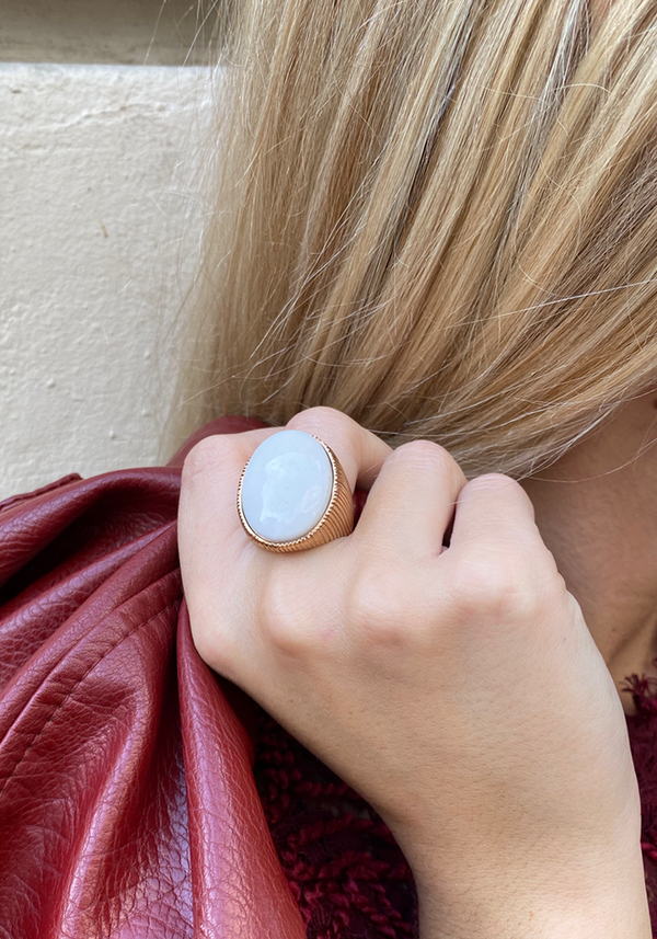 Bague Geneviève Or Rose Agate Blanche