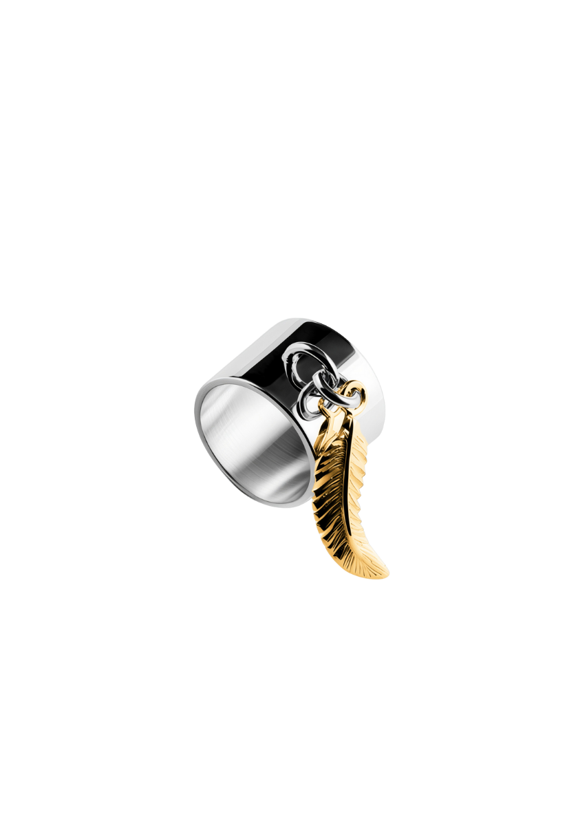 Bague Plume Or Jaune et Argent