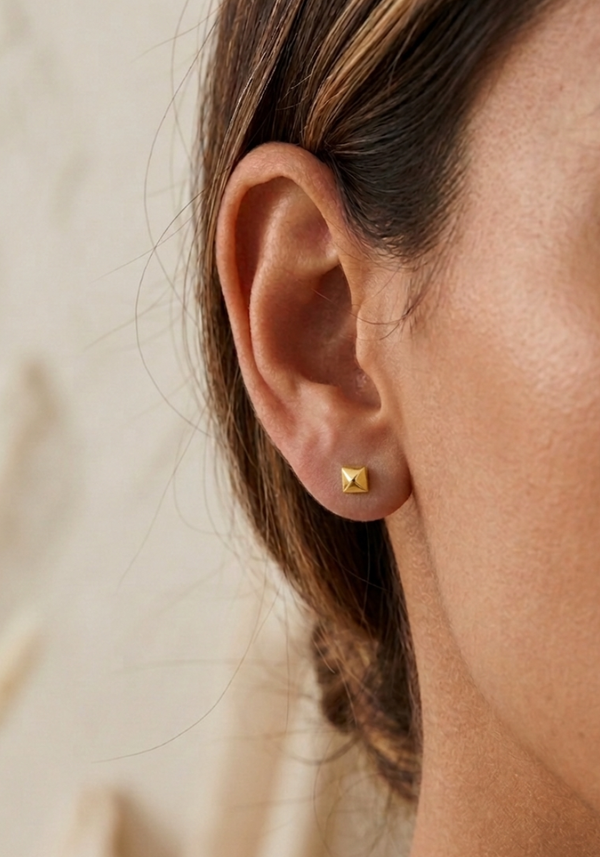 Small Gold Mono Pyramid Stud Earring
