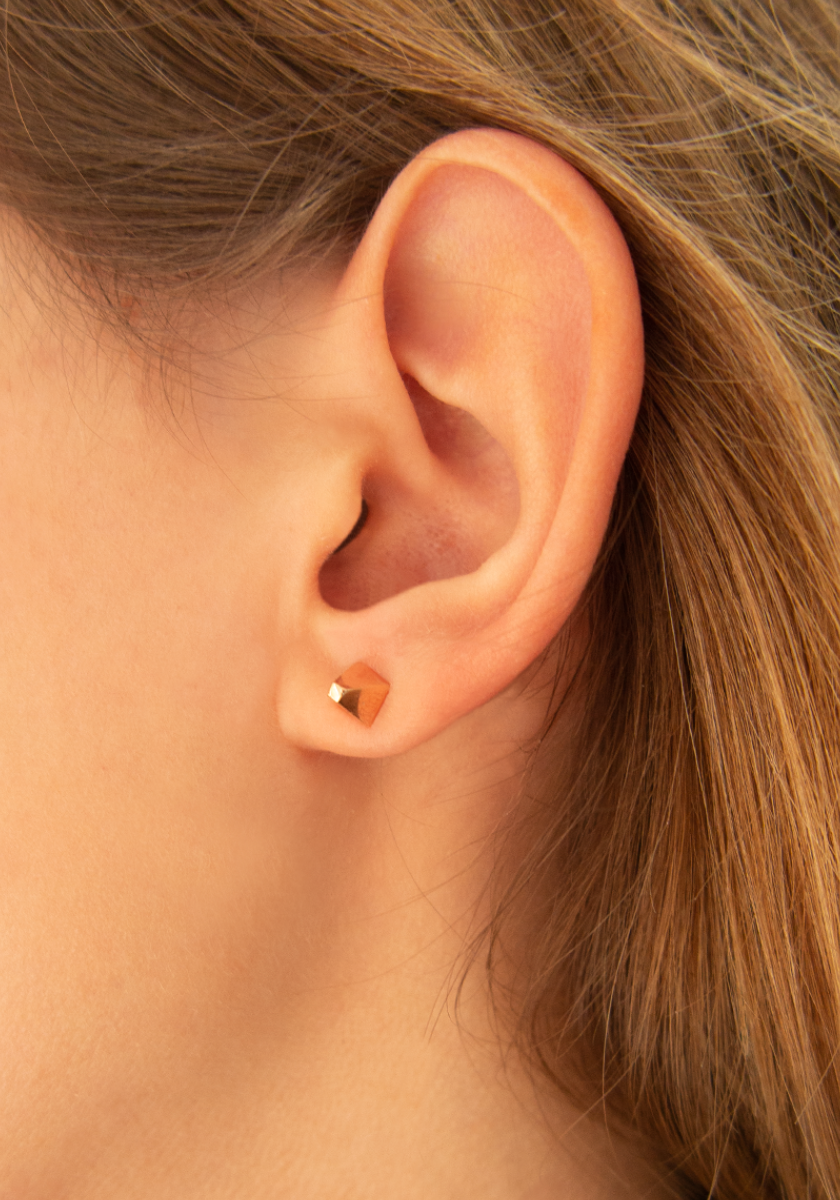 Large Gold Mono Pyramid Stud Earring