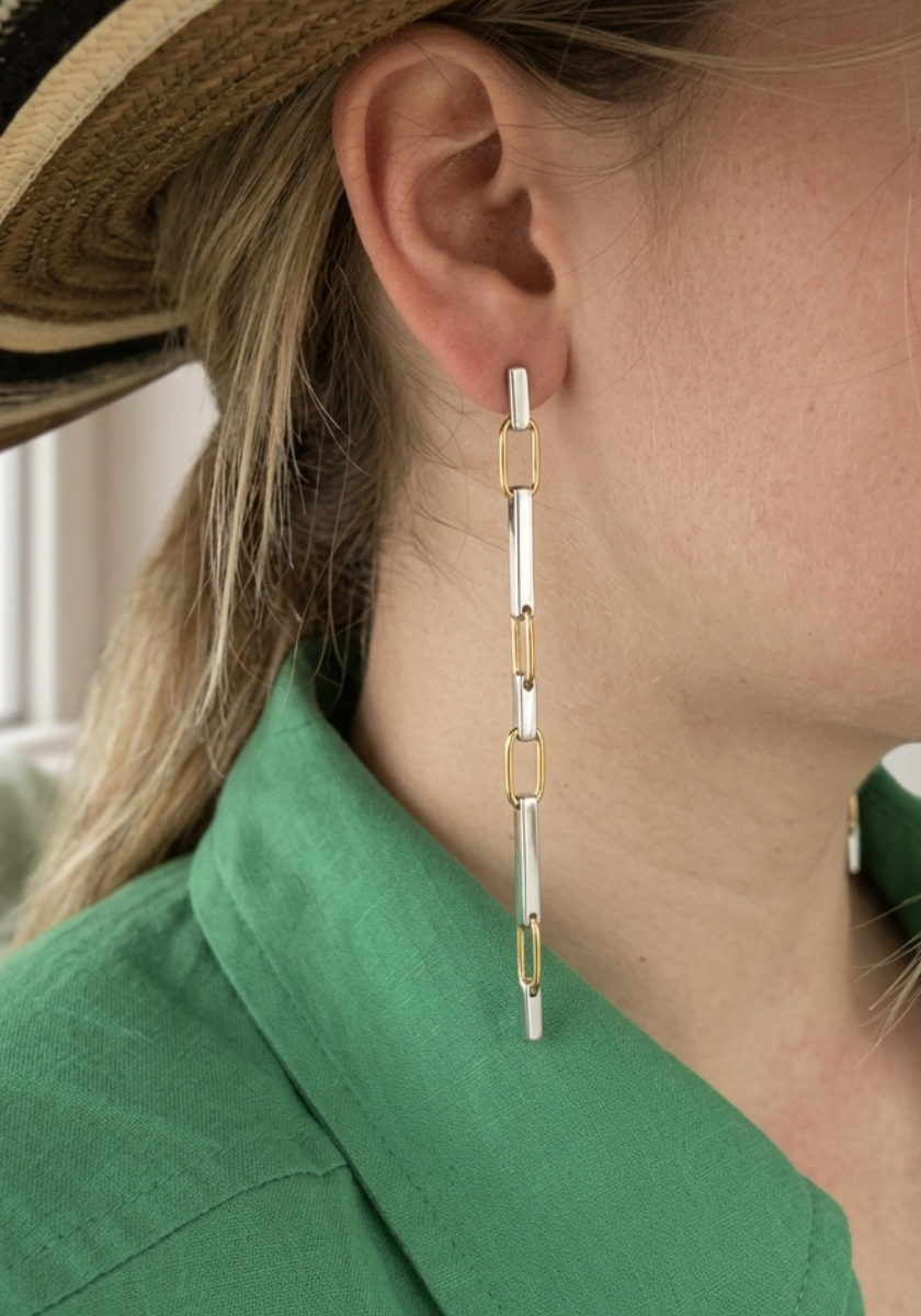 Silver and Yellow Gold Long Milano Earrings