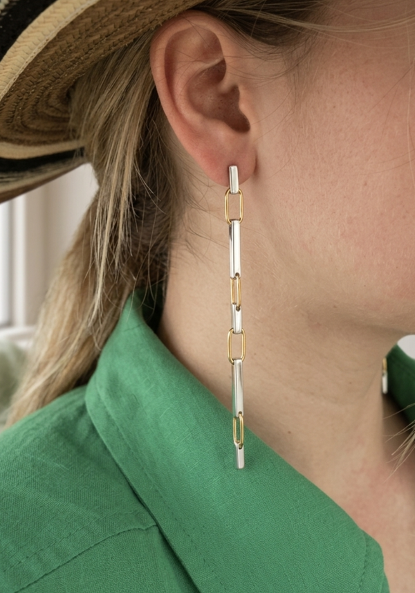 Boucles d'oreilles Milan Grand Modèle Or Jaune et Argent