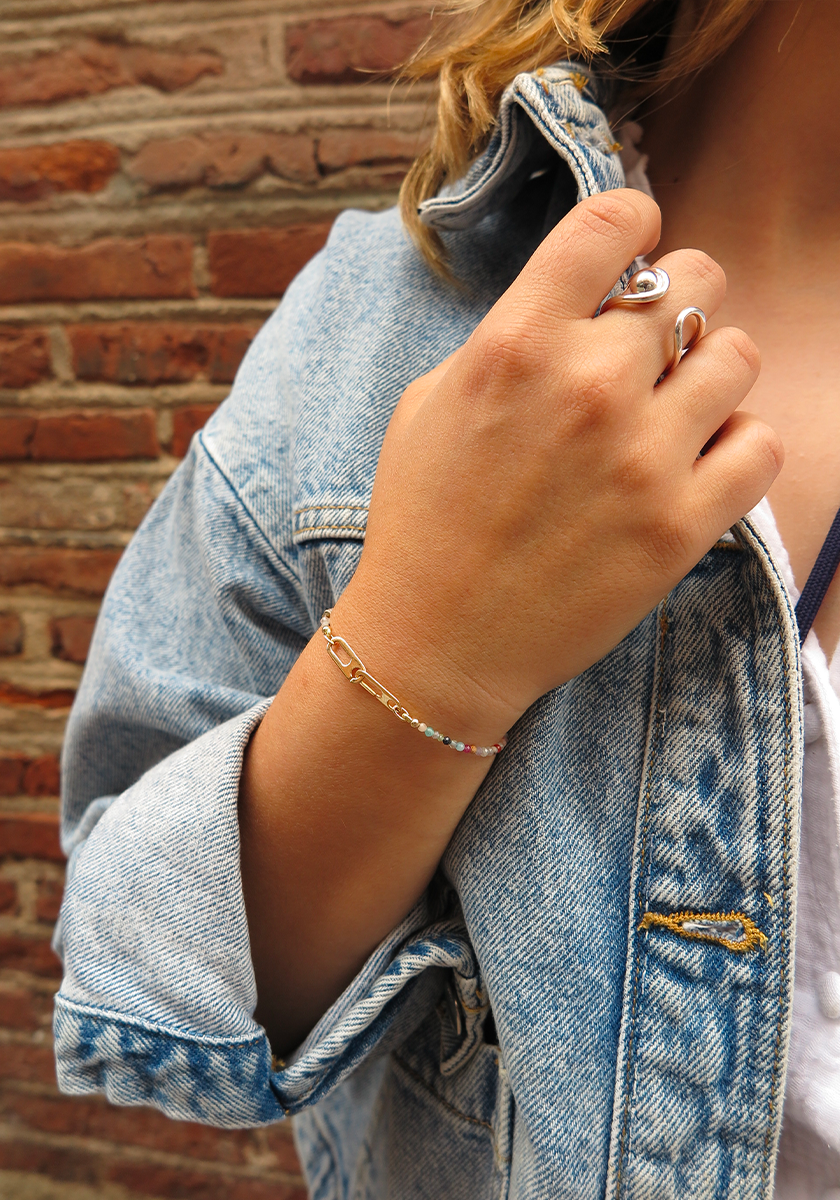 Bracelet Anneaux Circé XS Or Jaune et Perles Multicolores