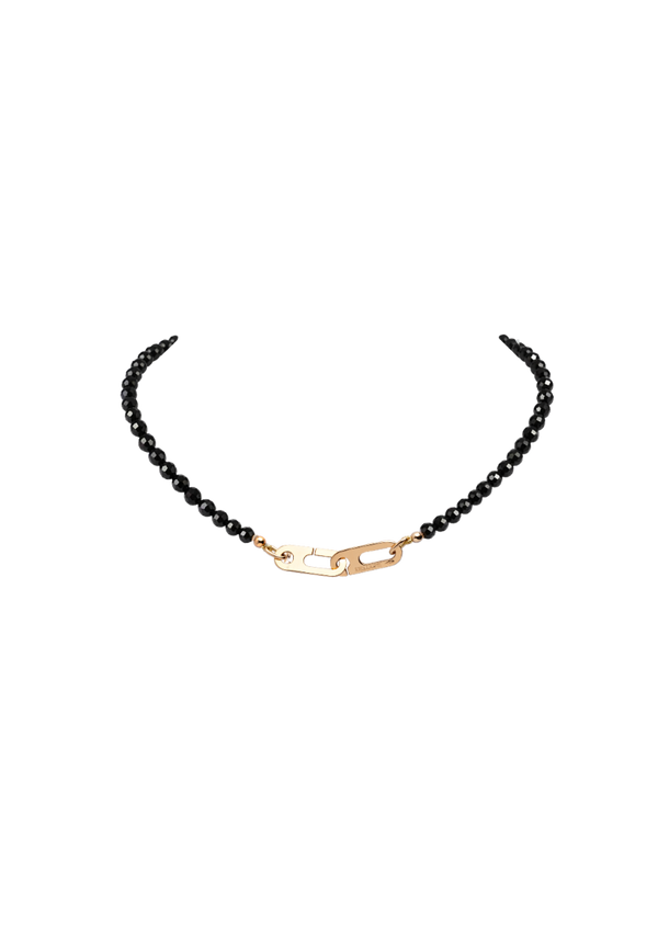 Collier Anneaux Circé XS Or Jaune et Perles Spinelles Noires