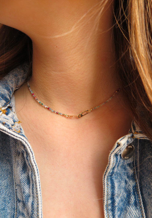 Collier Anneaux Circé XS Or Jaune et Perles Multicolores