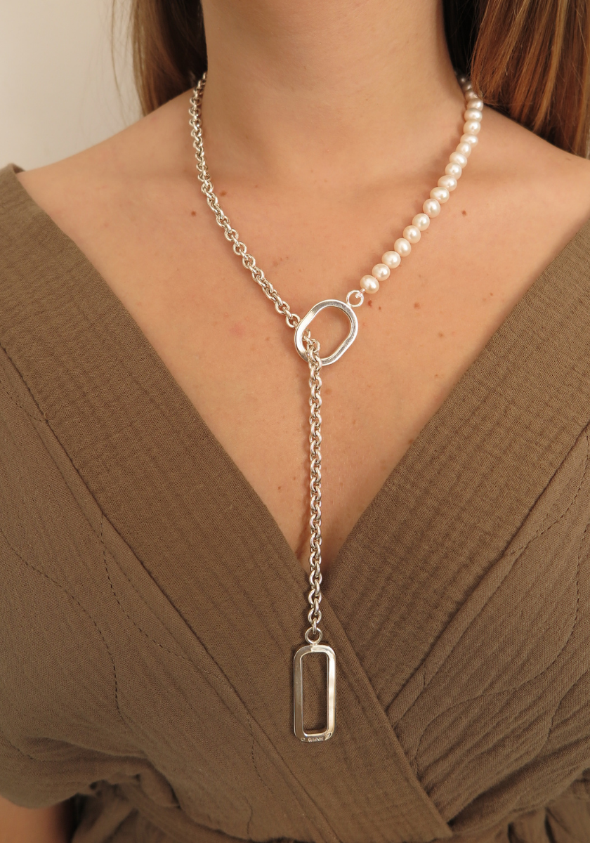 Collier Lio Perles Blanches et Argent