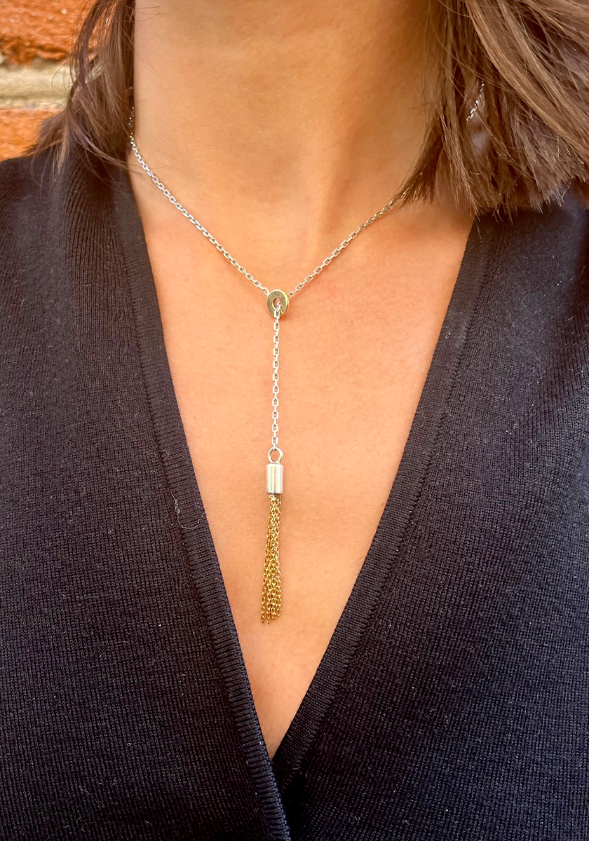 Collier Pompon Argent et Or Jaune