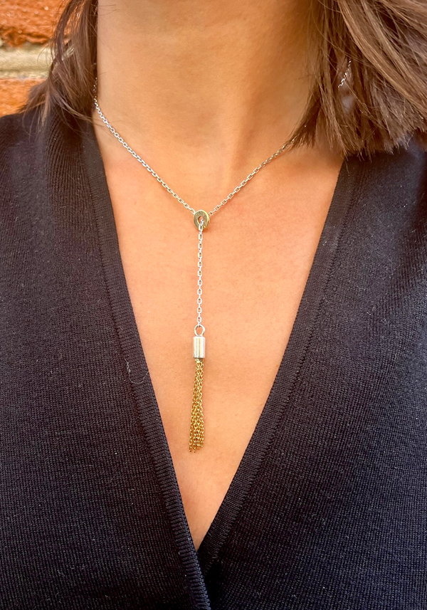 Yellow Gold and Silver Pompon Necklace