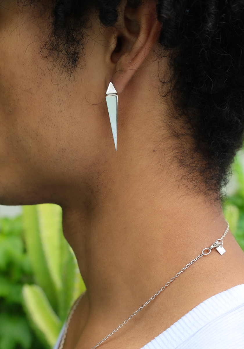 Mono Boucle d'oreille Clou Pyramide Enlacé Grand Modèle