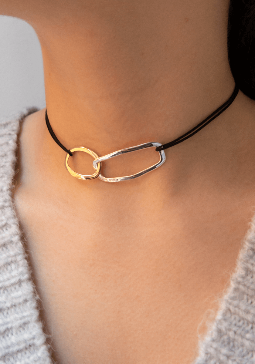 Pendentif Hyperboles Or Jaune et Argent